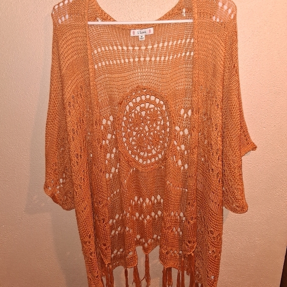L Love Crochet Rust Colored Kimono Boho Oversized Festival M - Picture 5 of 6